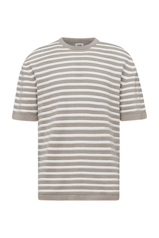 DRYKORN DERICO Kurzarm T-Shirt in reiner Baumwolle mit Streifenmuster Farbe - greige