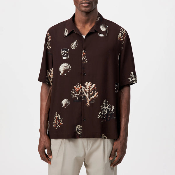DRYKORN MERYN Kurzarmhemd mit maritimen Print in Viskose Farbe - dark chocolate online kaufen