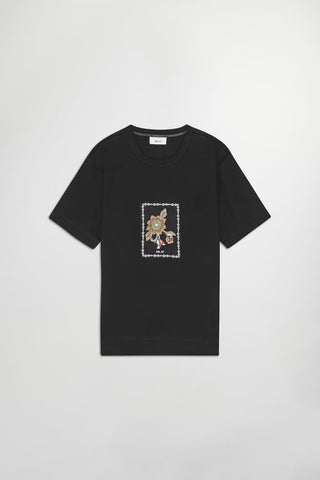 NN.07 Pedro APP Stickerei Bio-Baumwolle T-Shirt in Black