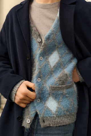 NN.07 Chris - Jacquard cardigan Hellgrau Multi